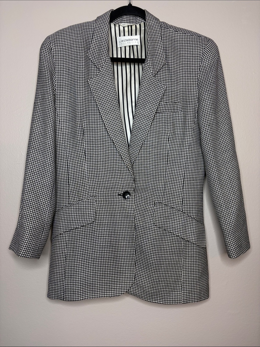 VTG Liz Claiborne Houndstooth Blazer Power Shoulder Jacket Size 6 (Vintage 10)